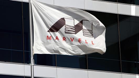 A Marvell Technology Group Ltd. flag flies outside the company's headquarters building in Santa Clara, California.