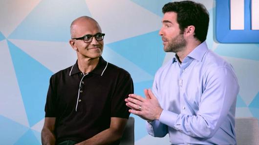 Satya Nadella and Jeff Weiner on Microsoft acquiring LinkedIn, June 13, 2016.