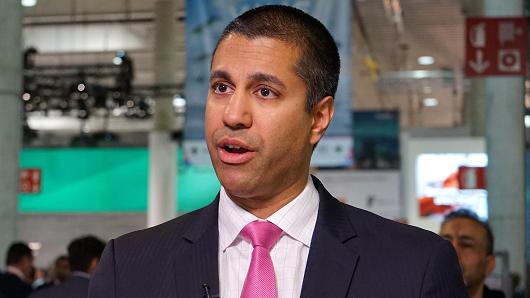 Ajit Pai, at the Mobile World Congress in Barcelona, Spain on February 28, 2017.