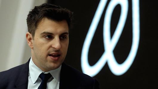 Brian Chesky, CEO and co-founder of Airbnb, speaks to the Economic Club of New York at a luncheon at the New York Stock Exchange (NYSE) in New York, U.S. March 13, 2017.