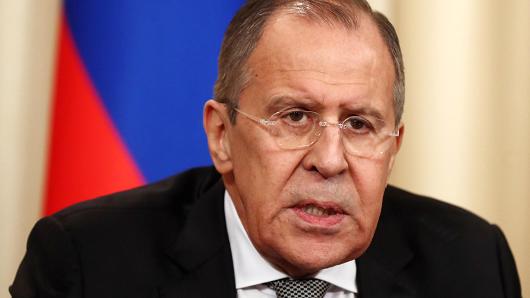 Russia's Foreign Minister Sergei Lavrov looks on during a press conference following his talks with US Secretary of State Rex Tillerson and Russian President Vladimir Putin.