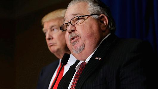 Donald Trump and Sam Clovis ahead of a rally at Grand River Center in Dubuque, Iowa, Aug. 25, 2015.
