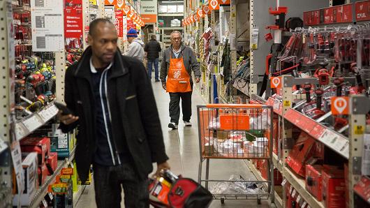 Customers shop at a Home Depot Inc. store in Jersey City, New Jersey.