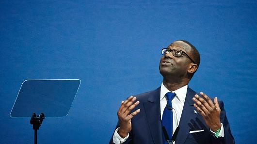 Credit Suisse CEO Tidjane Thiam delivers a speech during the annual shareholders' meeting of the Swiss banking group on April 28, 2017 in Zurich.