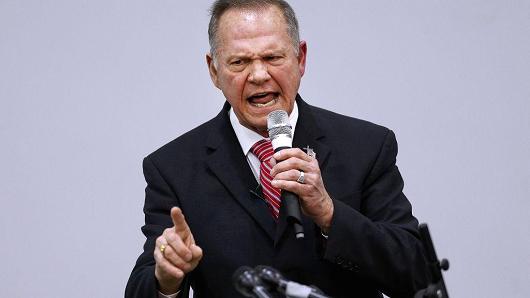 Republican candidate for U.S. Senate Judge Roy Moore speaks during a campaign event at the Walker Springs Road Baptist Church on November 14, 2017 in Jackson, Alabama.