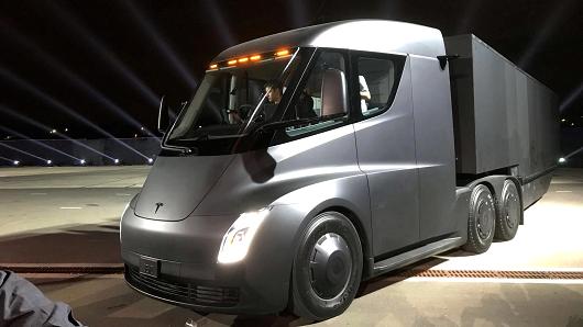 Tesla's new electric semi truck is unveiled during a presentation in Hawthorne, California, U.S., November 16, 2017.