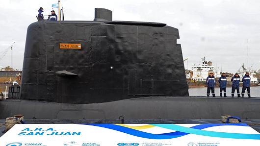 File picture released by Telam showing the ARA San Juan submarine being delivered to the Argentine Navy after being repaired at the Argentine Naval Industrial Complex (CINAR) in Buenos Aires, on May 23, 2014. The Argentine submarine is still missing in Argentine waters on November 17, 2017, after it lost communication more than 48 hours ago.