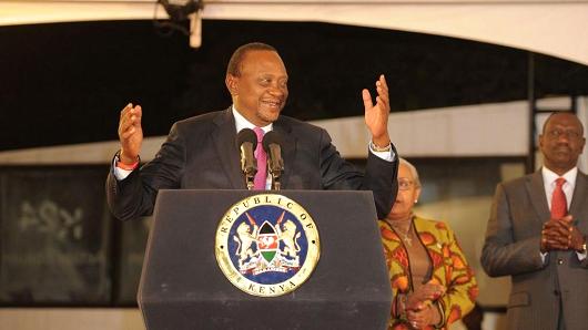 Kenya's President Uhuru Kenyatta speaks following the official announcement of election results on August 11, 2017, in the capital Nairobi.