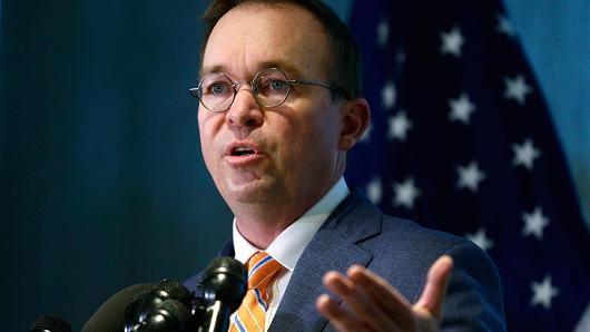 Office of Management and Budget (OMB) Director Mick Mulvaney speaks to the media at the U.S. Consumer Financial Protection Bureau (CFPB), where he began work earlier in the day after being named acting director by U.S. President Donald Trump in Washington November 27, 2017.