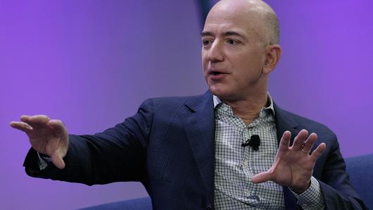 Jeff Bezos, chief executive officer of Amazon.com Inc. and founder of Blue Origin LLC