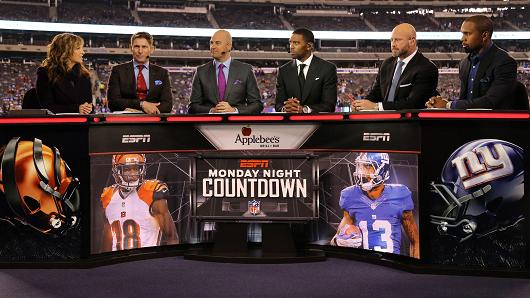 The On-Air hosts of ESPN deliver their Monday Night Countdown broadcast before the game between the Cincinnati Bengals and the New York Giants in the game at MetLife Stadium on November 14, 2016 in East Rutherford, New Jersey.