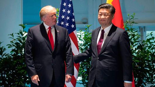 US President Donald Trump and Chinese President Xi Jinping at the G20 Summit in Hamburg, Germany, July 8, 2017.