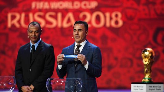 Draw assistant, Fabio Cannavaro draws Saudi Arabia during the Final Draw for the 2018 FIFA World Cup Russia at the State Kremlin Palace on December 1, 2017 in Moscow, Russia.