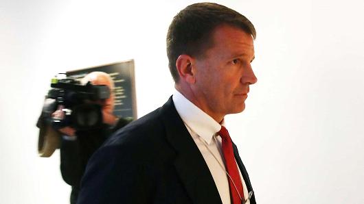Erik Prince, founder of Blackwater USA, arrives to appear before a closed door session of the House Intelligence Committee on Capitol Hill, November 30, 2017 in Washington, DC.