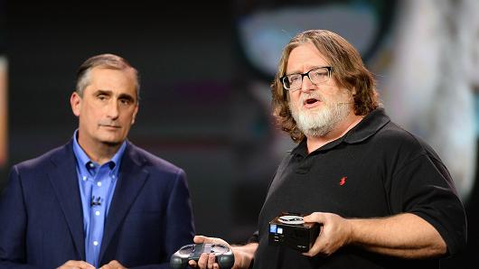 Gabe Newell, right, co-founder of video game developer and distributor Valve.