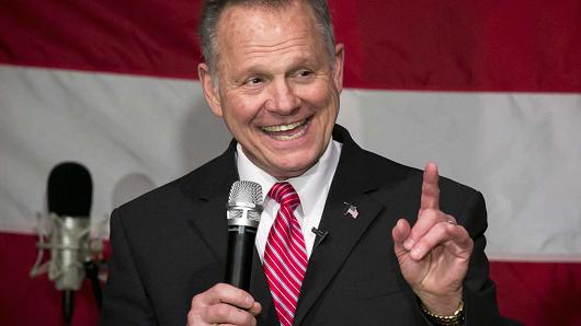 Roy Moore, Republican candidate for U.S. Senate from Alabama, smiles as he speaks during a campaign rally in Fairhope, Alabama, on Tuesday, Dec. 5, 2017.