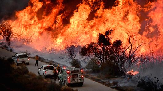 Fire fighters attack the Thomas Fire’s north flank with backfires as they continue to fight a massive wildfire north of Los Angeles, near Ojai , California, U.S., December 9, 2017.