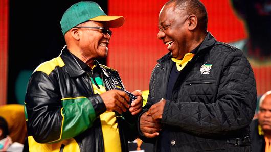 President Jacob Zuma and his deputy Cyril Ramaphosa during the African National Congress' policy conference on July 1, 2017, in Johannesburg, South Africa.