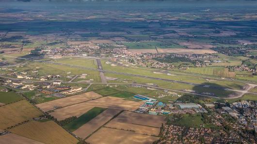 An aerial view of the RAF airfield Mildenhall on October 25, 2017 in Mildenhall, England