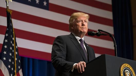President Donald Trump pauses while speaking during a national security strategy speech at the Ronald Reagan Building in Washington, D.C., U.S., on Monday, Dec. 18, 2017.