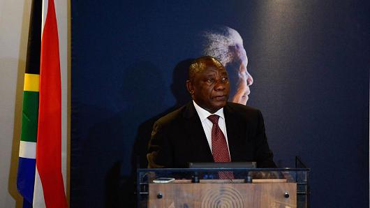 Cyril Ramaphosa speaks during an event commemorating the third anniversary of former South African president Nelson Mandela's death in Johannesburg, South Africa, on Dec. 5, 2016.