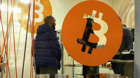 A Bitcoin crypto-currency shop in Rovereto, Italy.
