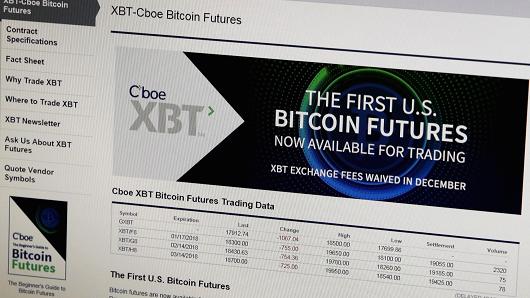 A computer screen at the Cboe Global Markets exchange (previously referred to as CBOE Holdings, Inc.) shows Bitcoin cash and futures prices on December 19, 2017 in Chicago, Illinois.