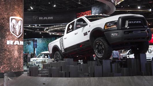 The Dodge Ram pickup truck display during the 2017 North American International Auto Show in Detroit, Michigan, January 10, 2017.