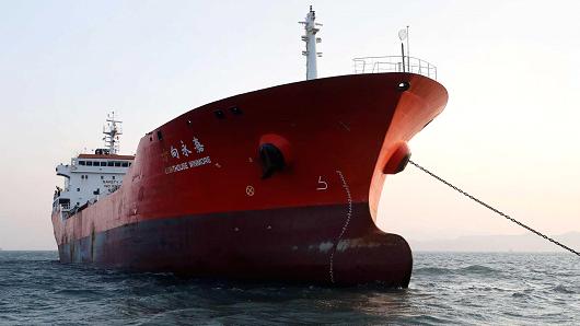 The Lighthouse Winmore, a Hong Kong-flagged ship, is seen in waters off Yeosu, South Korea, Friday, Dec. 29, 2017.