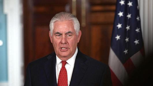 U.S. Secretary of State Rex Tillerson speaks to members of the media at the State Department October 13, 2017 in Washington, DC.