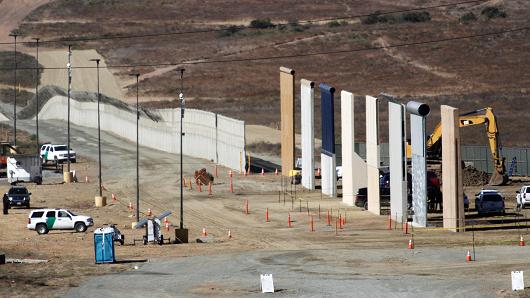 Prototypes for U.S. President Donald Trump's border wall with Mexico are shown near completion in this picture taken from the Mexican side of the border, in Tijuana, Mexico, October 23, 2017.