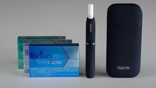 The Philip Morris International Inc. iQOS electronic cigarette, including packs of Marlboro HeatStick.