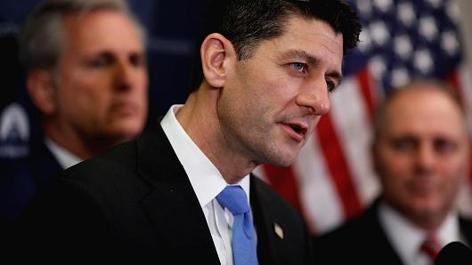 Speaker of the House Paul Ryan, accompanied by Rep. Kevin McCarthy (R-CA), and Rep. Steve Scalise (R-LA), speaks at a news conference following a closed House Republican conference meeting on Capitol Hill in Washington, U.S., December 19, 2017.
