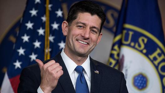 Speaker Paul Ryan, R-Wis., conducts his weekly news conference in the Capitol Visitor Center on December 14, 2017.