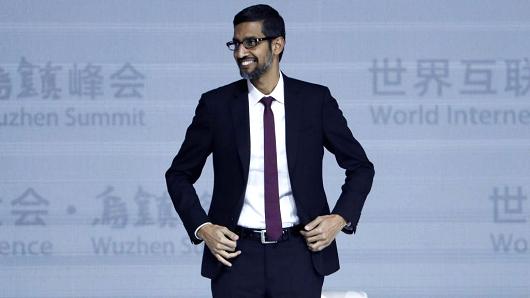 Sundar Pichai speaks at the 4th World Internet Conference on December 3, 2017 in Wuzhen, China.