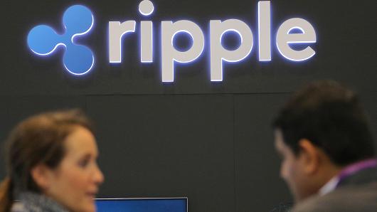 The logo of blockchain company Ripple is seen at the SIBOS banking and financial conference in Toronto, Ontario, Canada October 19, 2017.