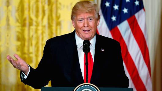 President Donald Trump addresses a joint news conference with Norwegian Prime Minister Erna Solberg in the East Room of the White House in Washington, U.S., January 10, 2018.