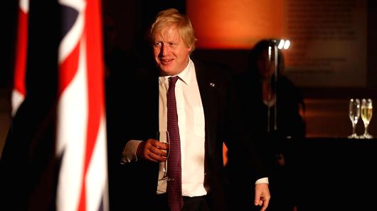 British Foreign Secretary Boris Johnson attends an official dinner at the Victoria and Albert Museum in London.