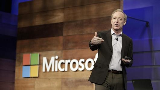 Microsoft President and Chief Legal Officer Brad Smith speaks during the annual Microsoft shareholders meeting in Bellevue, Washington on November 29, 2017.