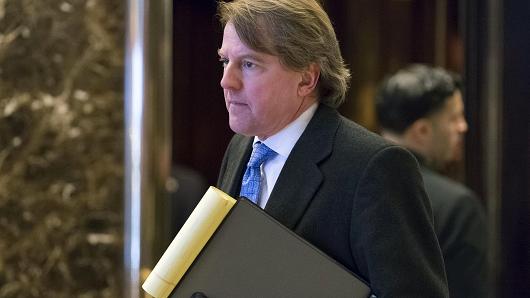 Don McGahn, attorney and U.S. Federal Election Commission member, arrives in the lobby of Trump Tower in New York U.S., on Monday, Jan. 8, 2017.