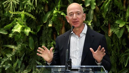 Amazon founder and CEO Jeff Bezos speaks at the new Amazon Spheres opening event at Amazon's Seattle headquarters in Seattle, Washington, U.S., January 29, 2018.