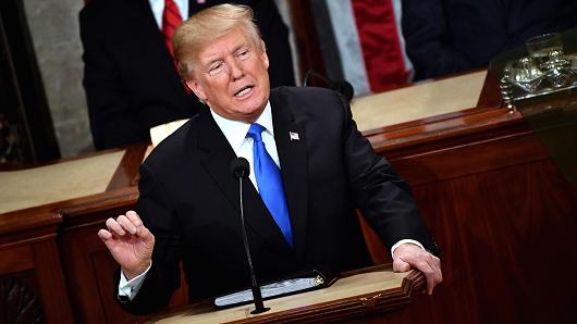 President Donald Trump delivers the State of the Union address at the US Capitol in Washington, DC, on January 30, 2018.