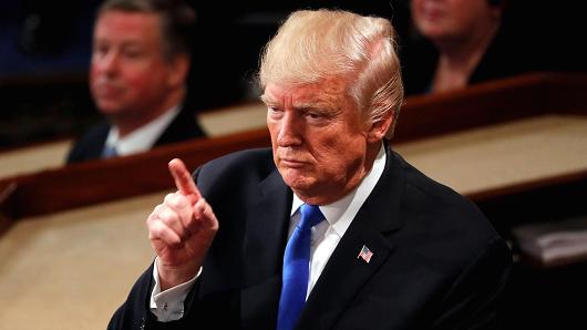 President Donald Trump speaking at the State of the Union address at the US Capitol in Washington, DC, on January 30, 2018.