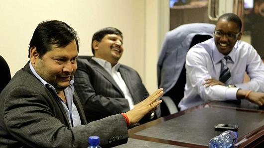 Businessmen Ajay and Atul Gupta with Duduzane Zuma, son of South Africa's president Jacob Zuma in Johannesburg in 2011