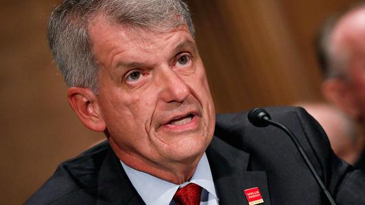 Wells Fargo & Company CEO and President Tim Sloan testifies before the Senate Banking Committee on Capitol Hill in Washington, October 3, 2017.
