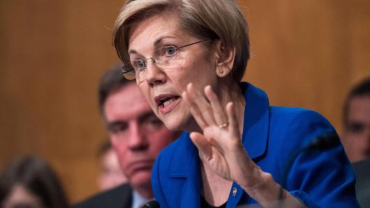 Sen. Elizabeth Warren, D-Mass., during a Senate Banking, Housing and Urban Affairs Committee hearing on October 4, 2017.