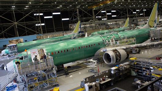A Boeing Co. 737 MAX 9 jetliner sits on the production floor at the company's manufacturing facility in Renton, Washington, U.S., on Monday, Feb. 13, 2017.