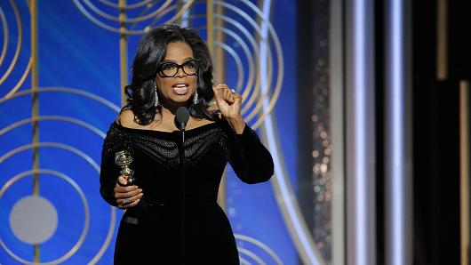 Oprah Winfrey speaks onstage during the Golden Globe Awards at The Beverly Hilton Hotel on January 7, 2018.