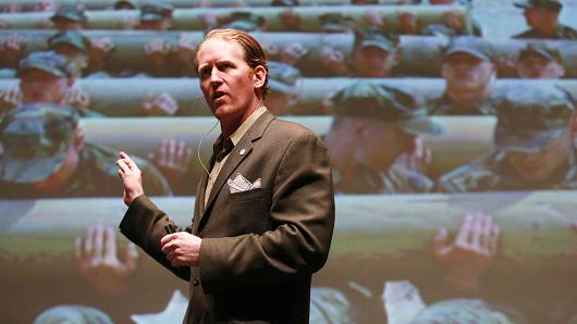 Robert O'Neill, a former U.S. Navy SEAL, speaks at the 'Best of Blount' Chamber of Commerce awards ceremony at the Clayton Center for the Arts in Maryville, Tennessee, U.S., on Thursday, Nov. 6, 2014.