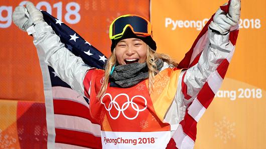 Gold medalist Chloe Kim of the United States celebrates her gold medal win during the Snowboard - Ladies' Halfpipe competition at Phoenix Snow Park on February 13, 2018 in PyeongChang, South Korea.